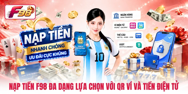 Nạp tiền F98 đa dạng lựa chọn với QR ví và tiền điện tử